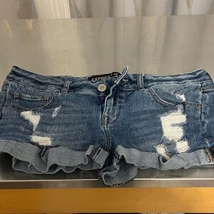 Express Light Blue Ripped Jean Shorts